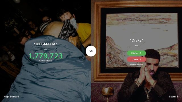Higher or Lower: Spotify Edition Screenshot
