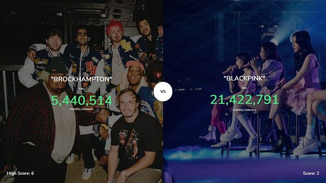 Higher or Lower: Spotify Edition Screenshot