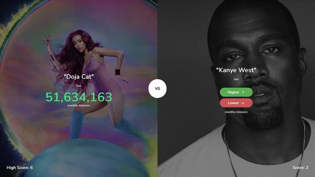 Higher or Lower: Spotify Edition Screenshot