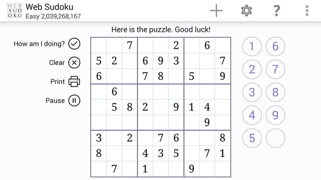 Web Sudoku Screenshot