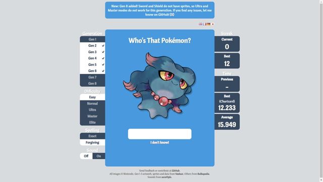 Who's That Pokémon? Screenshot